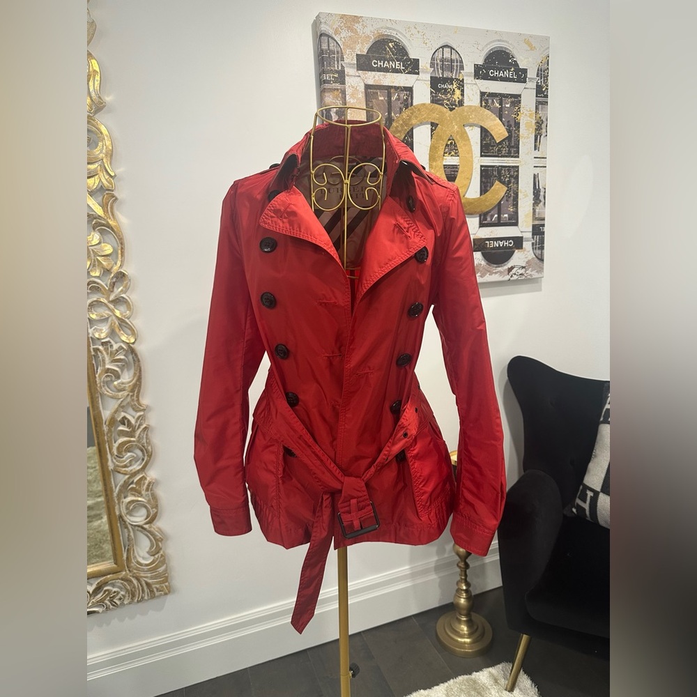 BURBERRY BRIT TRENCH COAT RED.Double breasted.Never worn Excellent condition